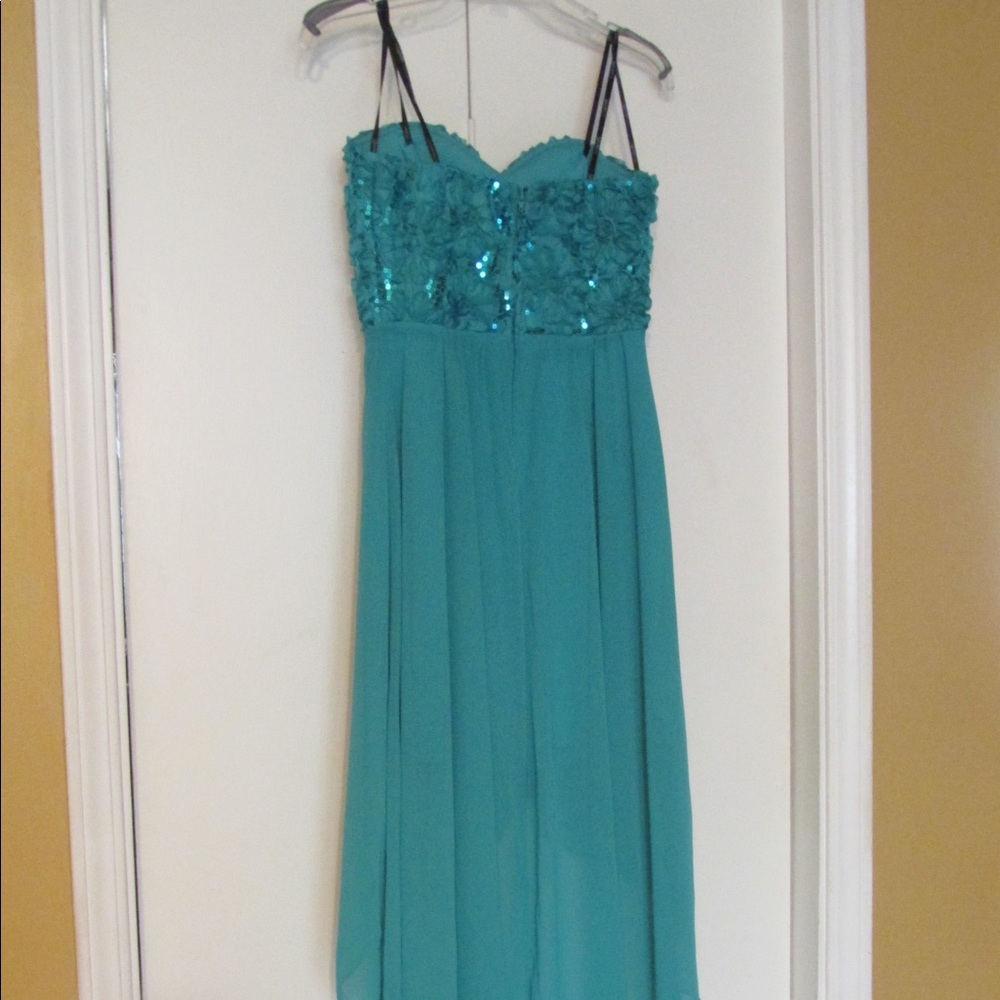 Speechless Juniors High-Low Dress-teal w/sequins